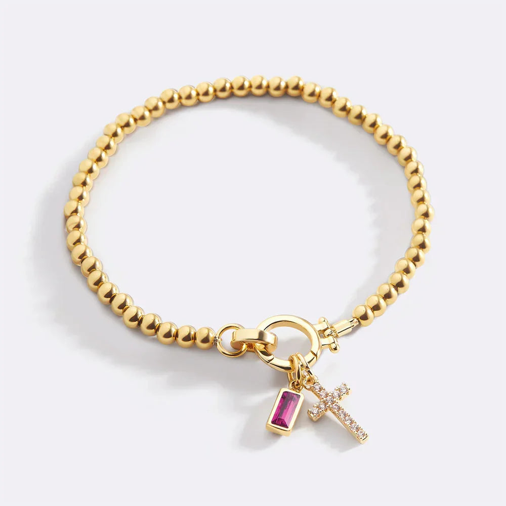 Eli – Pulsera de piedra de nacimiento con colgante de cruz