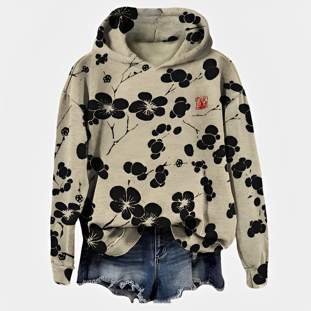 Emelyn - Un suéter con capucha y estampado floral para damas