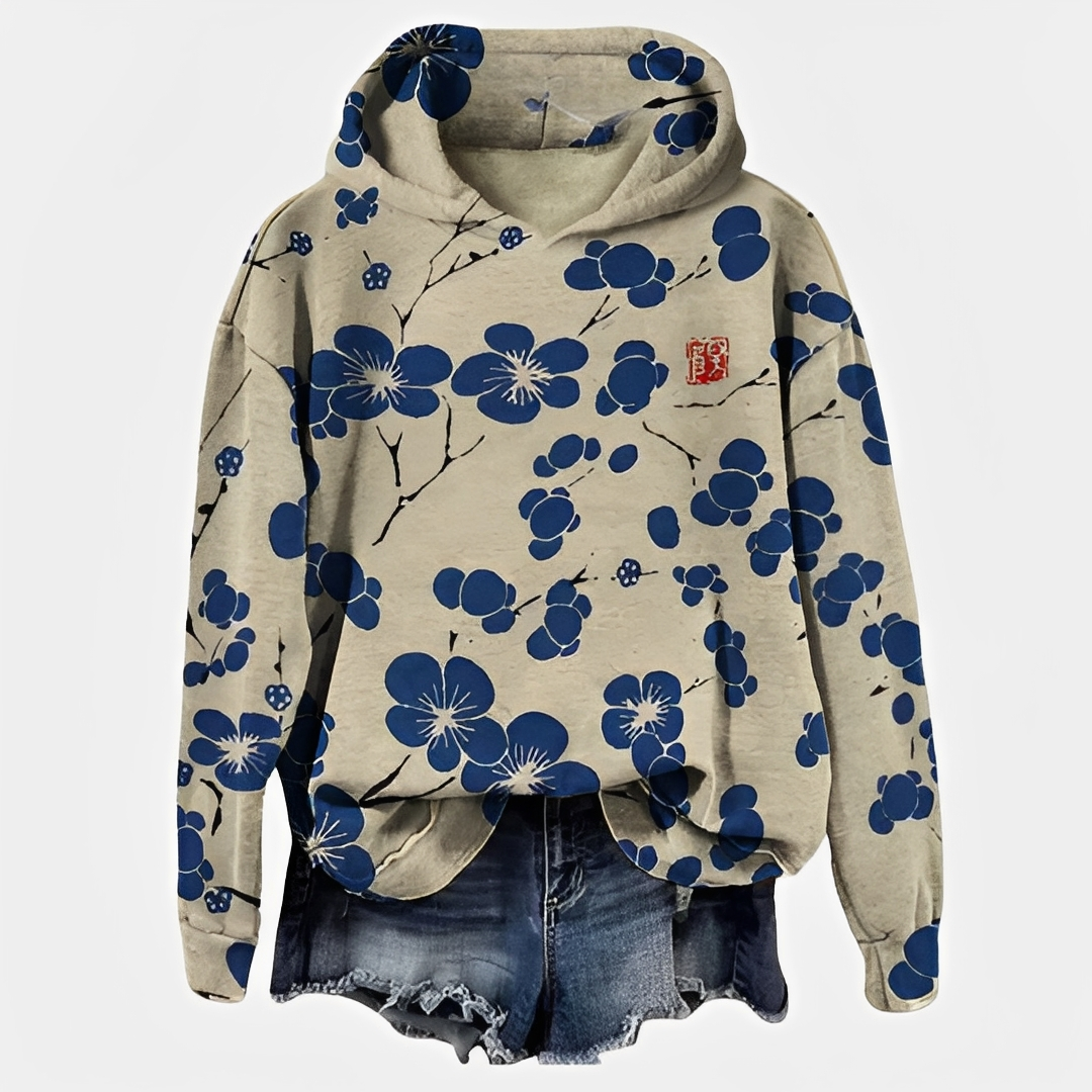 Emelyn - Un suéter con capucha y estampado floral para damas