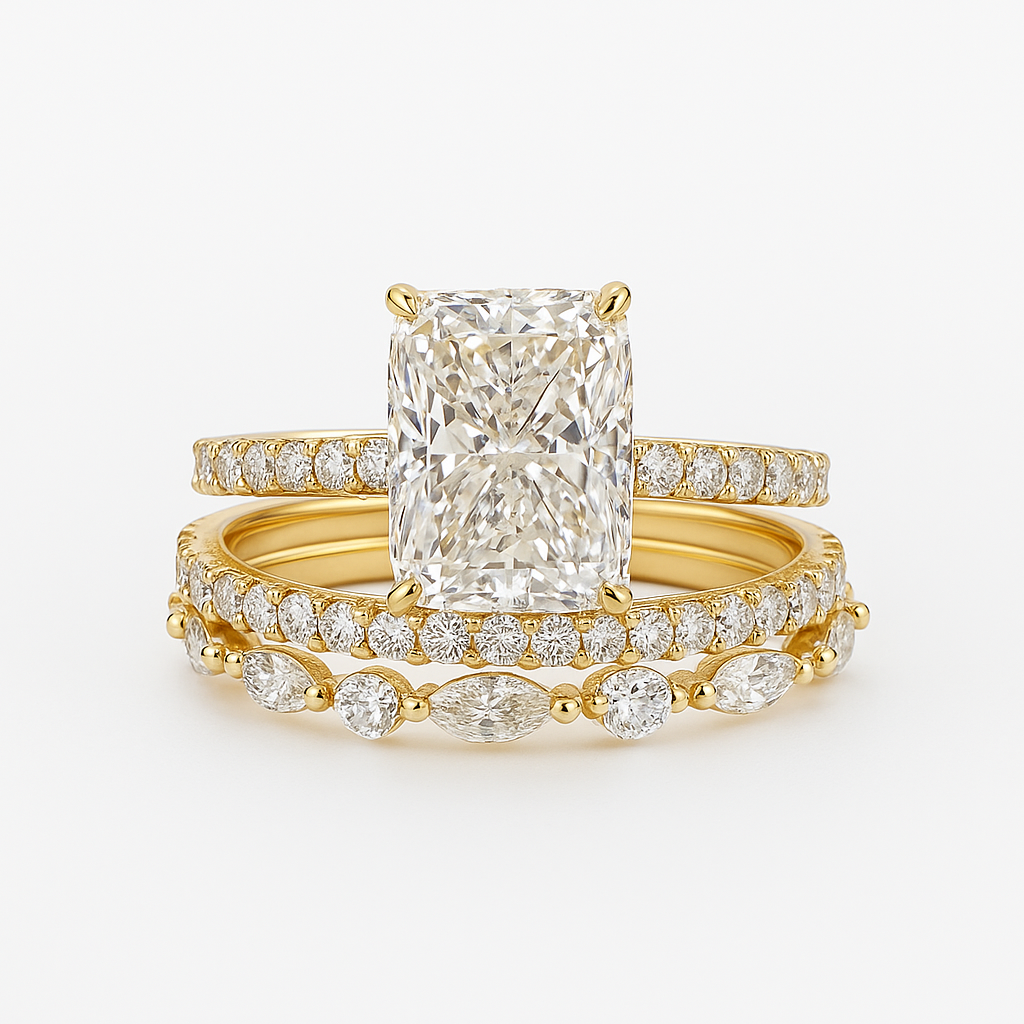 Jaily – Conjunto de 3 anillos de boda de oro de 18K