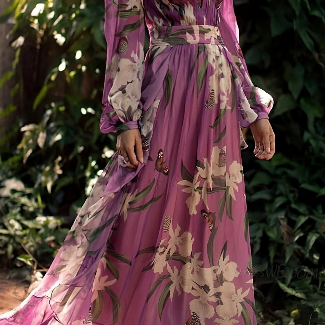 Theia - Vestido Chiffon de Flores Ligero y Fluido