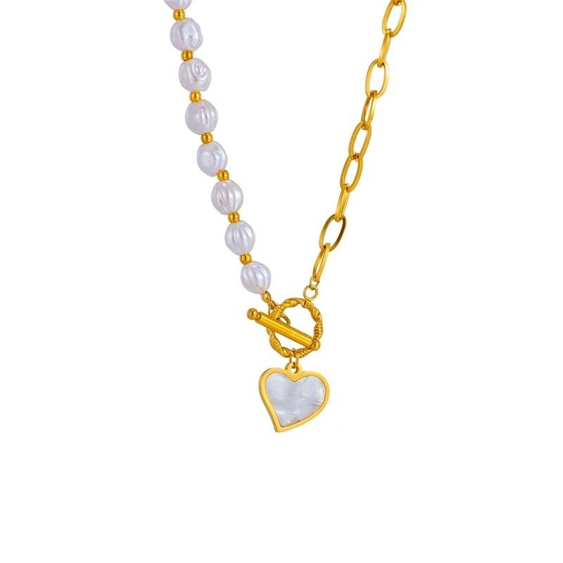 Cyrielle – Collar de Perla en Forma de Corazón con Cierre OT
