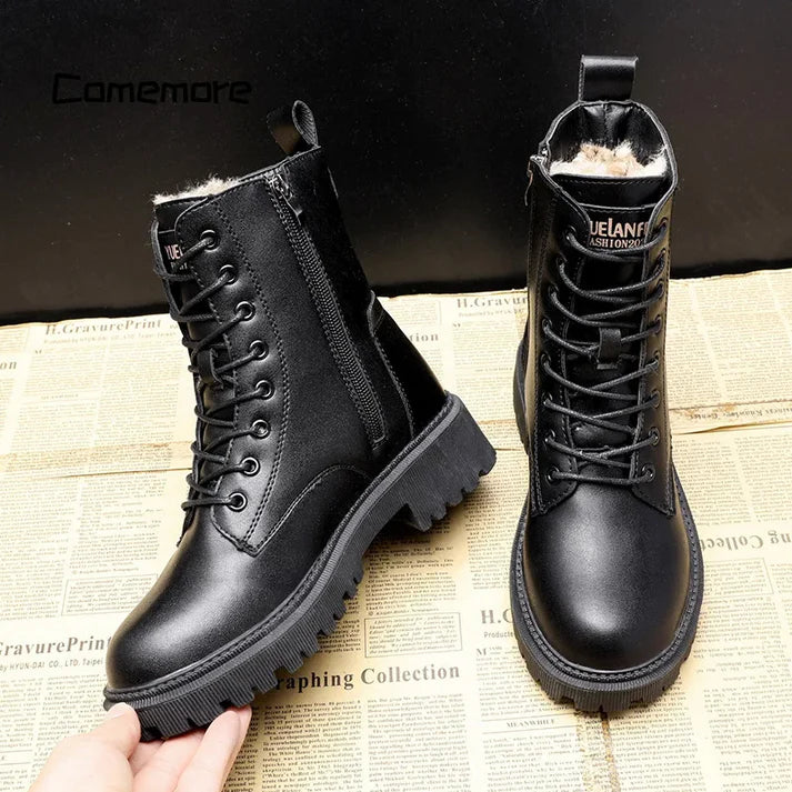 Delphine – Botas de cuero negras de invierno