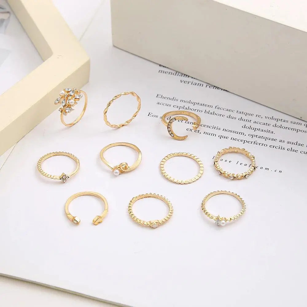 Savana – Set de 10 anillos boho en tonos plateados y dorados