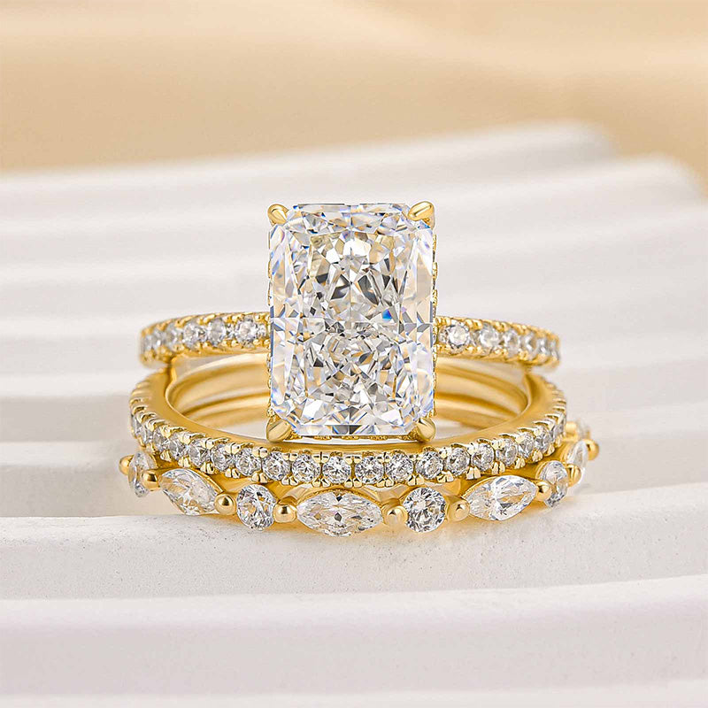 Jaily – Conjunto de 3 anillos de boda de oro de 18K
