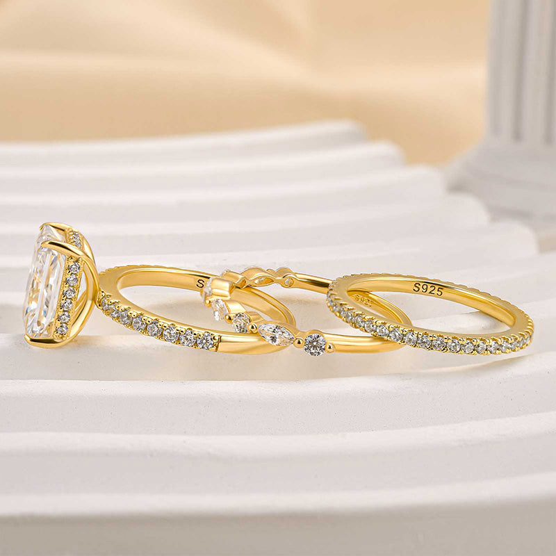 Jaily – Conjunto de 3 anillos de boda de oro de 18K
