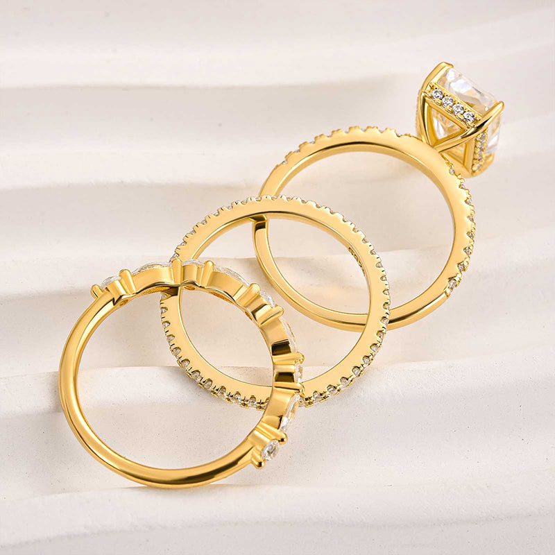 Jaily – Conjunto de 3 anillos de boda de oro de 18K