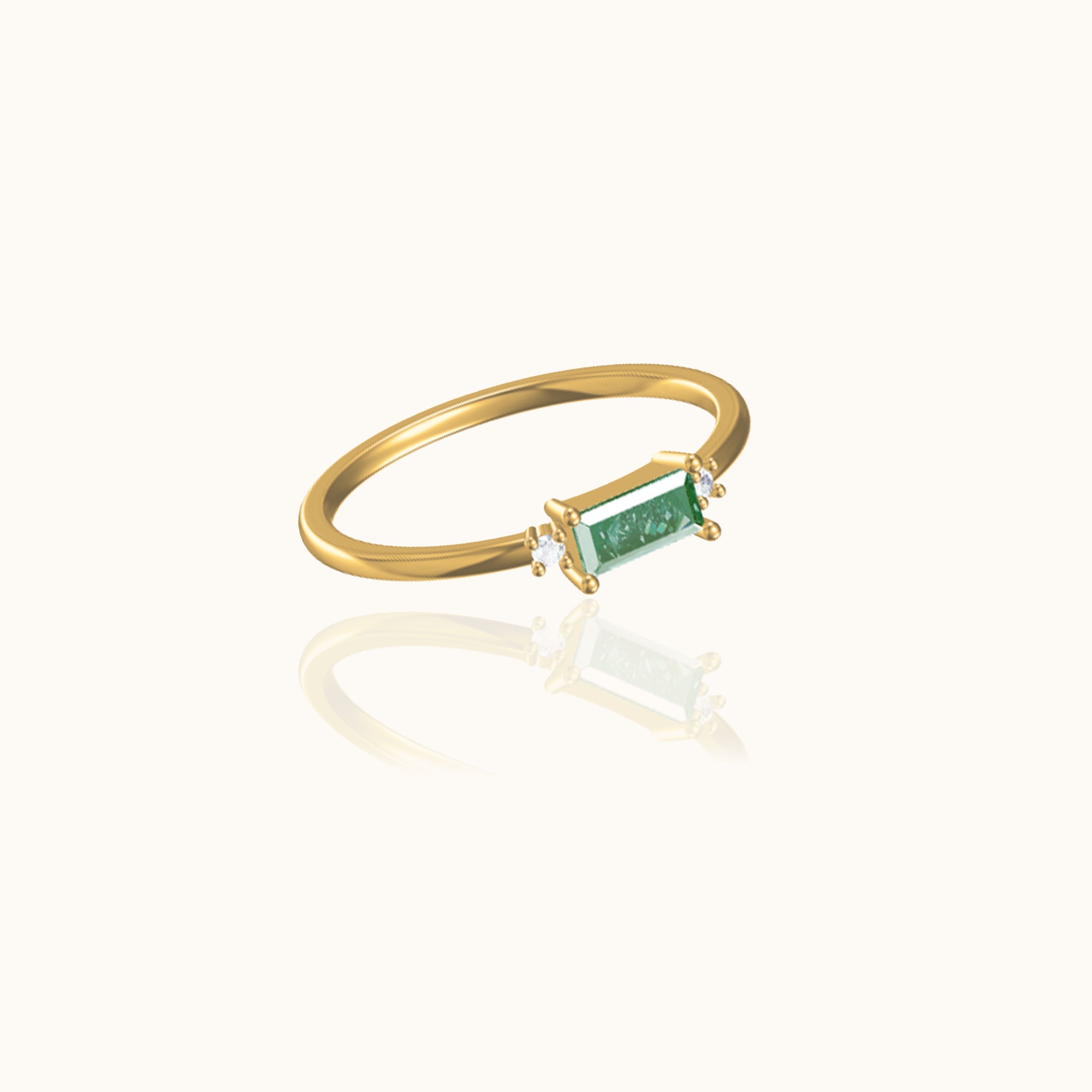 Fen - Anillo de baguette suave con zirconia verde