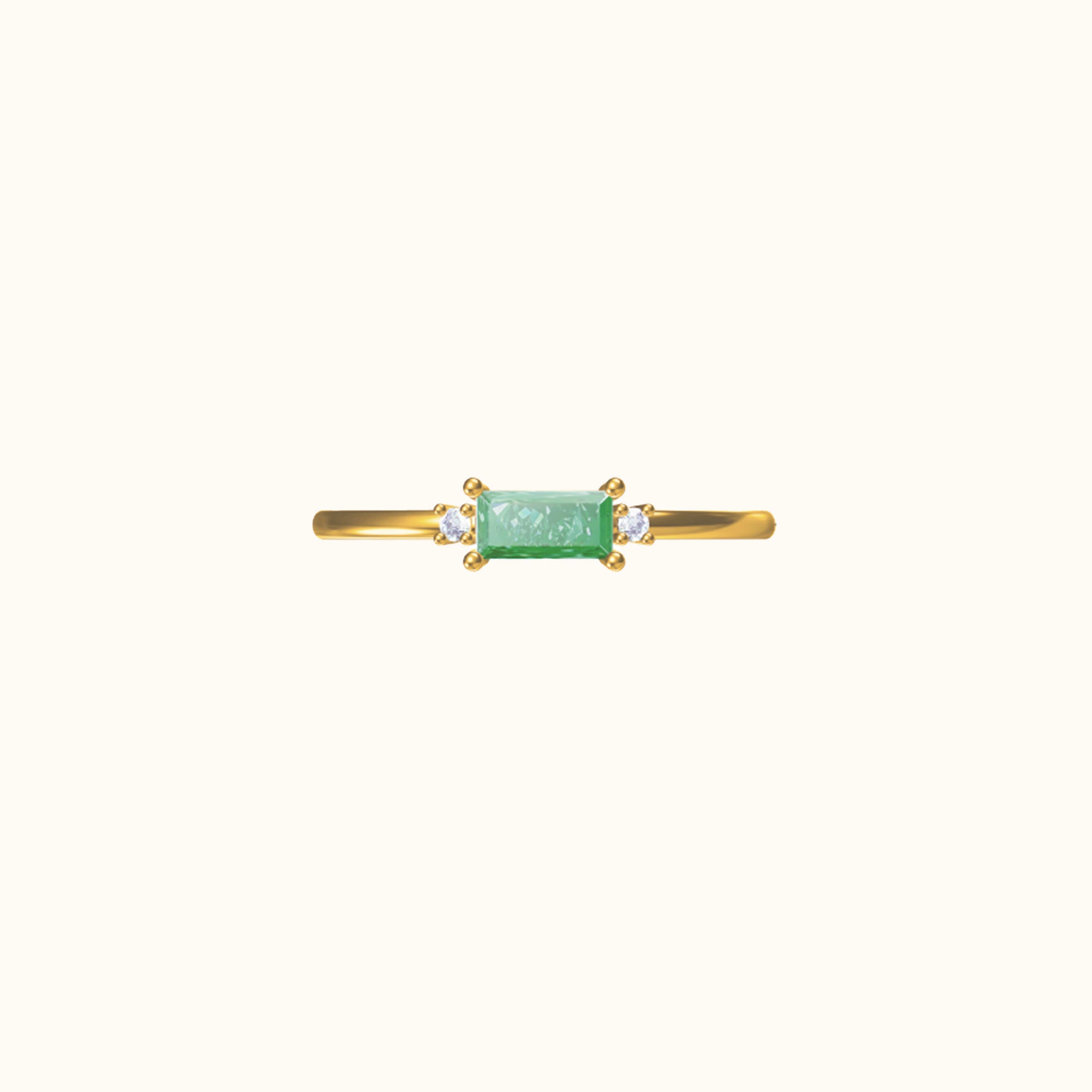 Fen - Anillo de baguette suave con zirconia verde