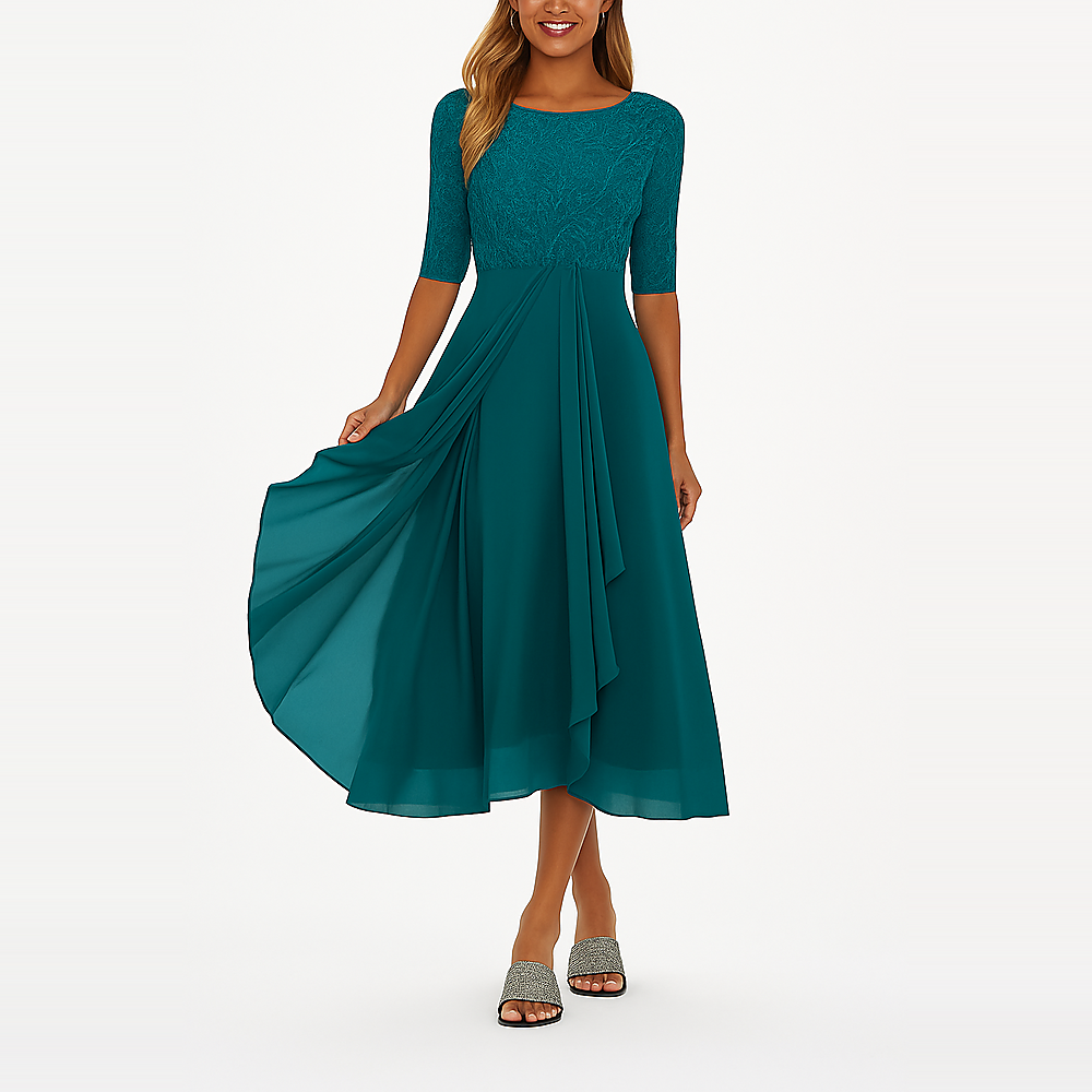 Ximena - Robe Elegante Mujer Encaje Hasta la Rodilla