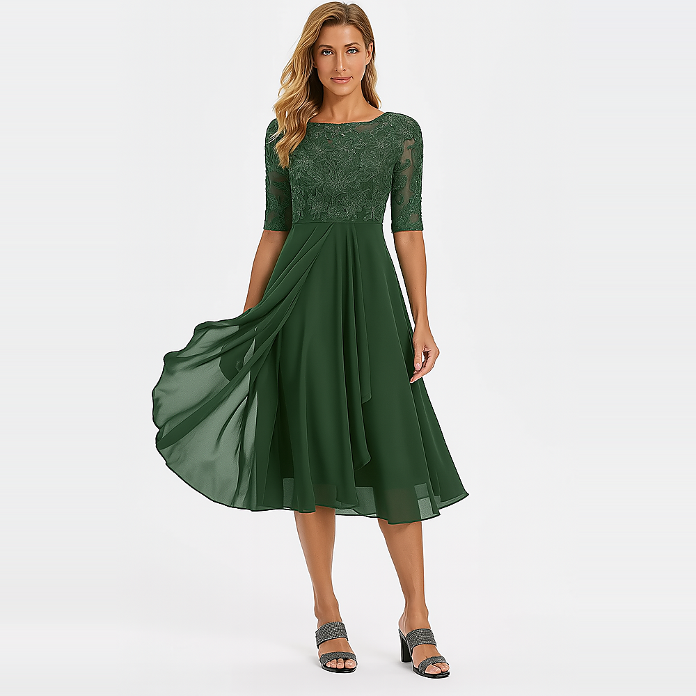 Ximena - Robe Elegante Mujer Encaje Hasta la Rodilla