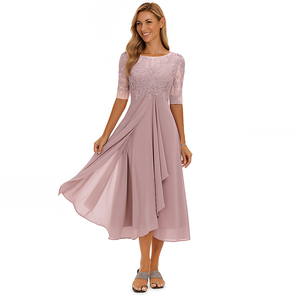 Ximena - Robe Elegante Mujer Encaje Hasta la Rodilla