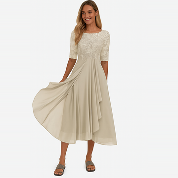 Ximena - Robe Elegante Mujer Encaje Hasta la Rodilla