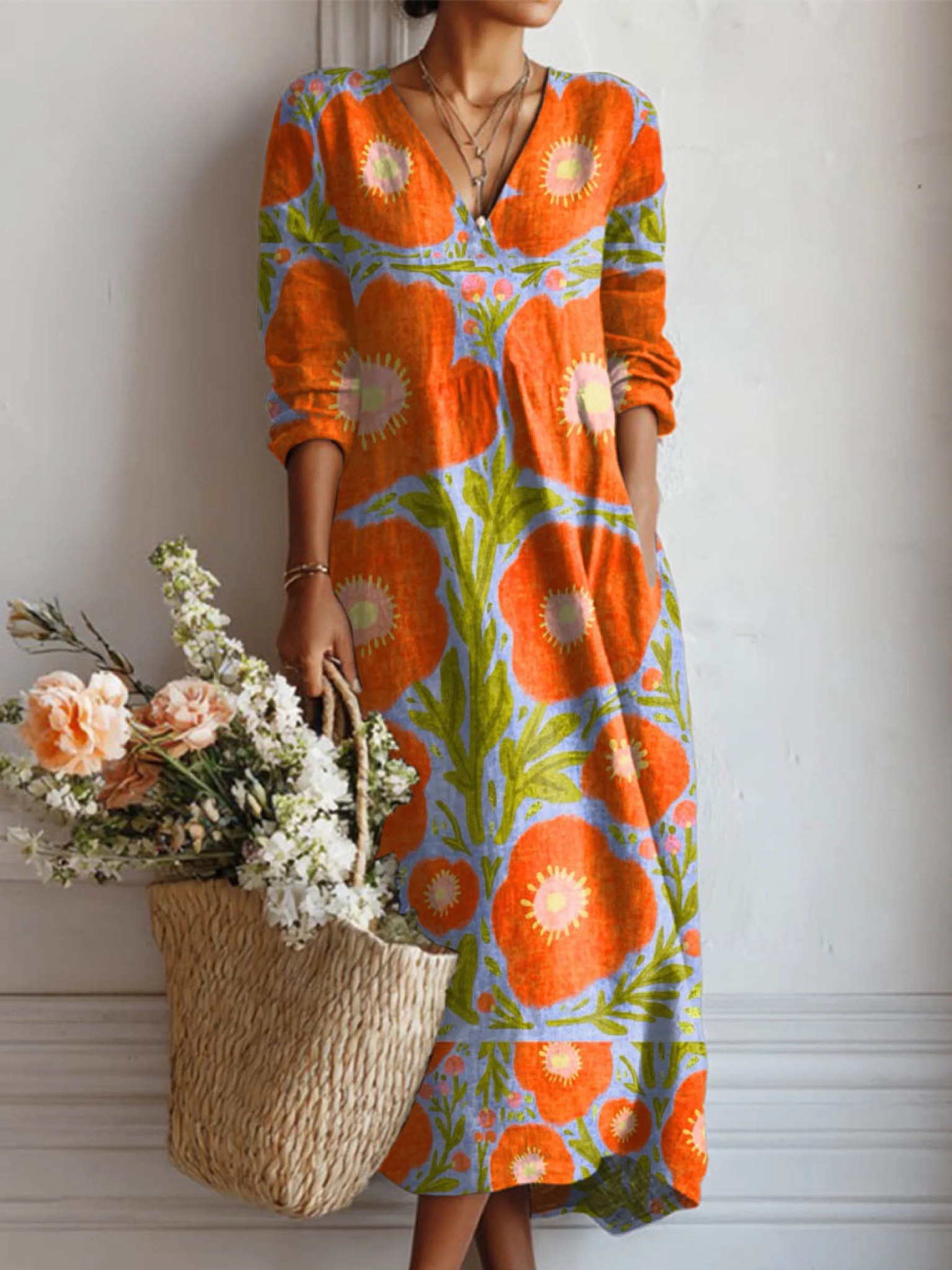 Amelia - Vestido maxi con escote en V