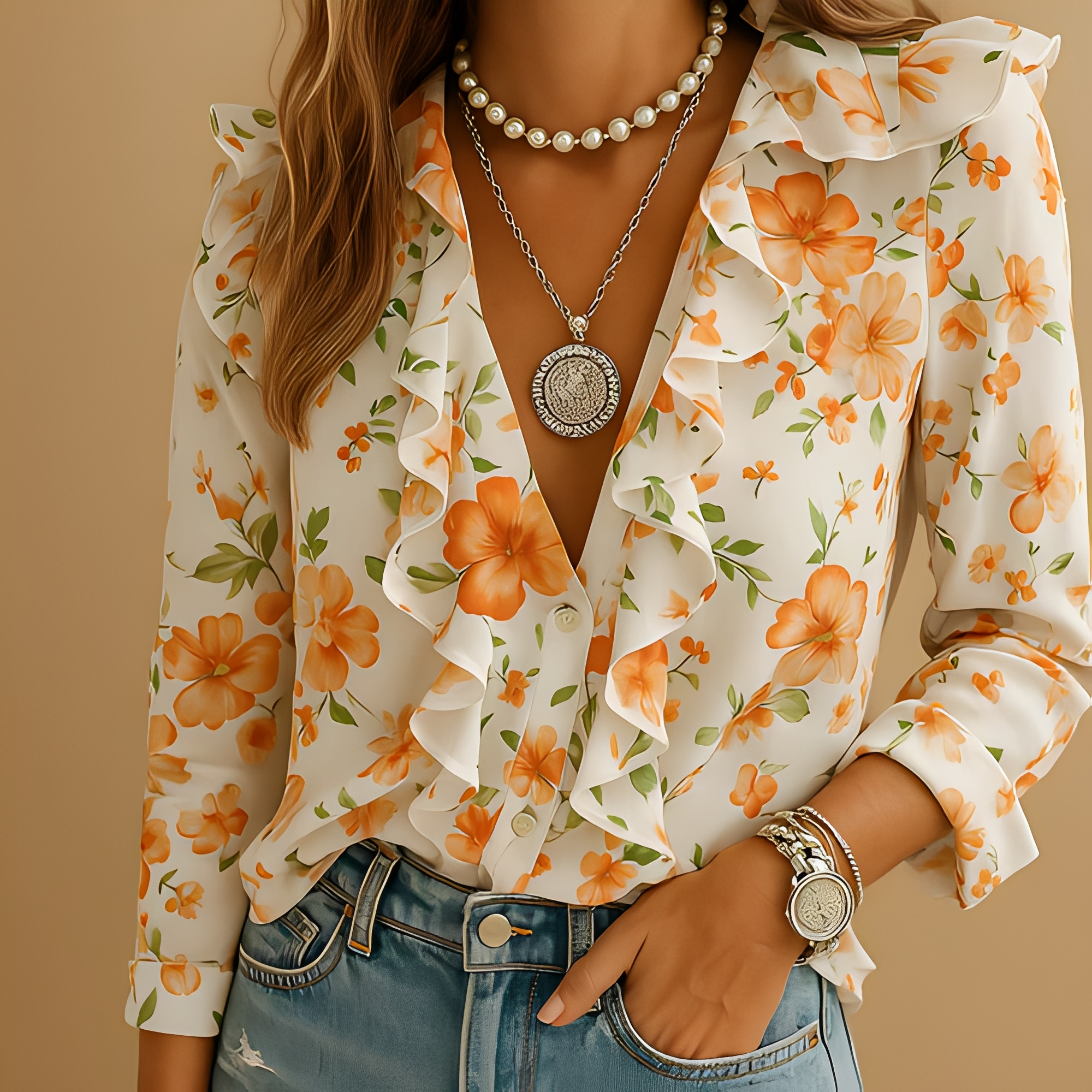 Aleida - Blusa elegante para damas con mangas largas y volantes