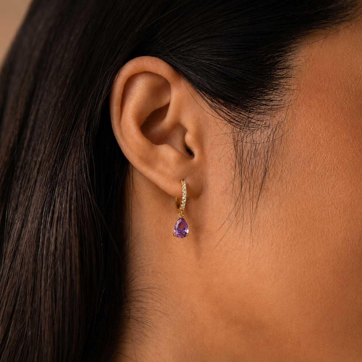 Aros Huggies de Piedra de Nacimiento - Pendientes de Strass