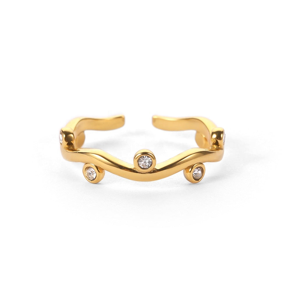 Willow – anillo hoja dorado con circonitas ajustable