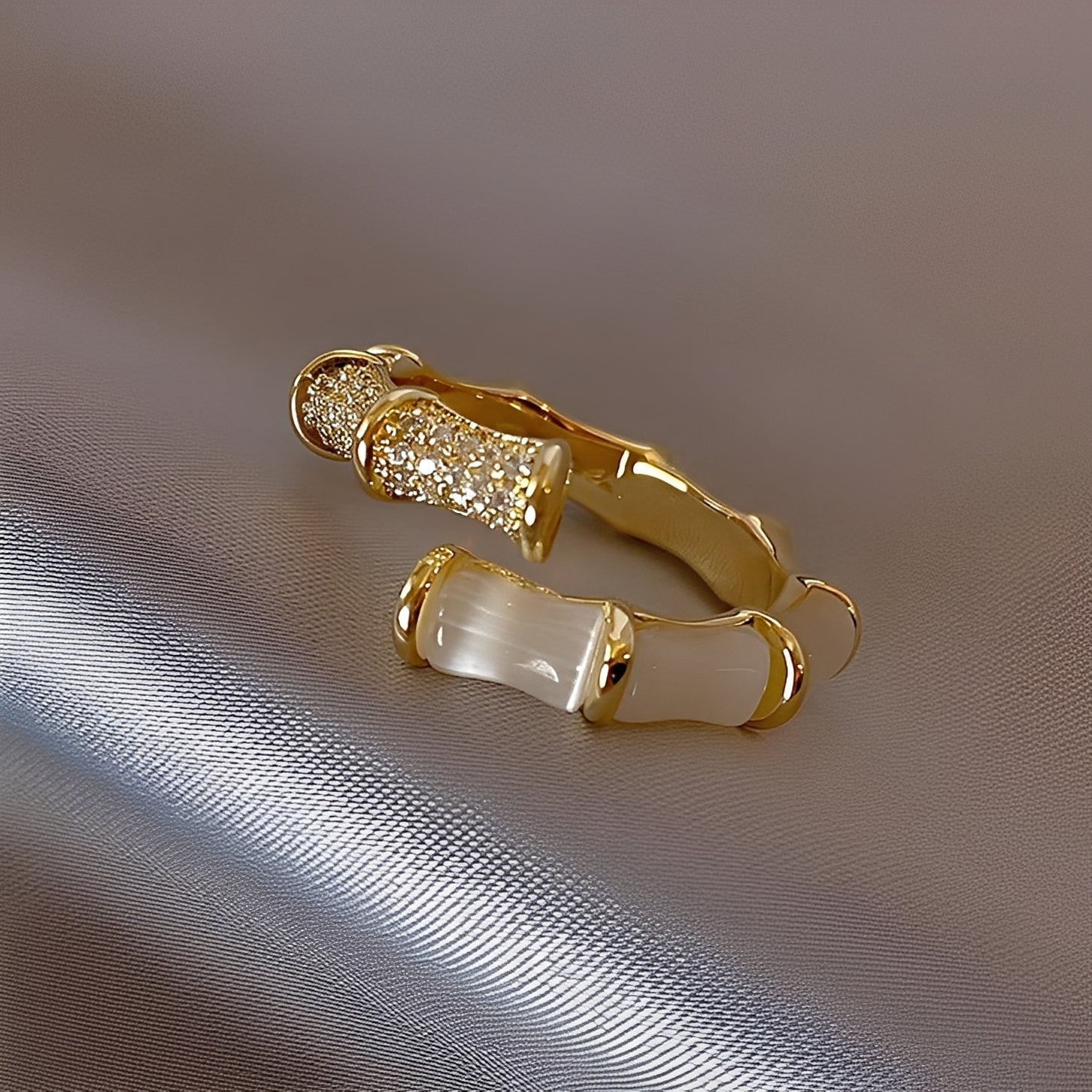 Lysiane – Anillo ajustable en forma de bambú de oro