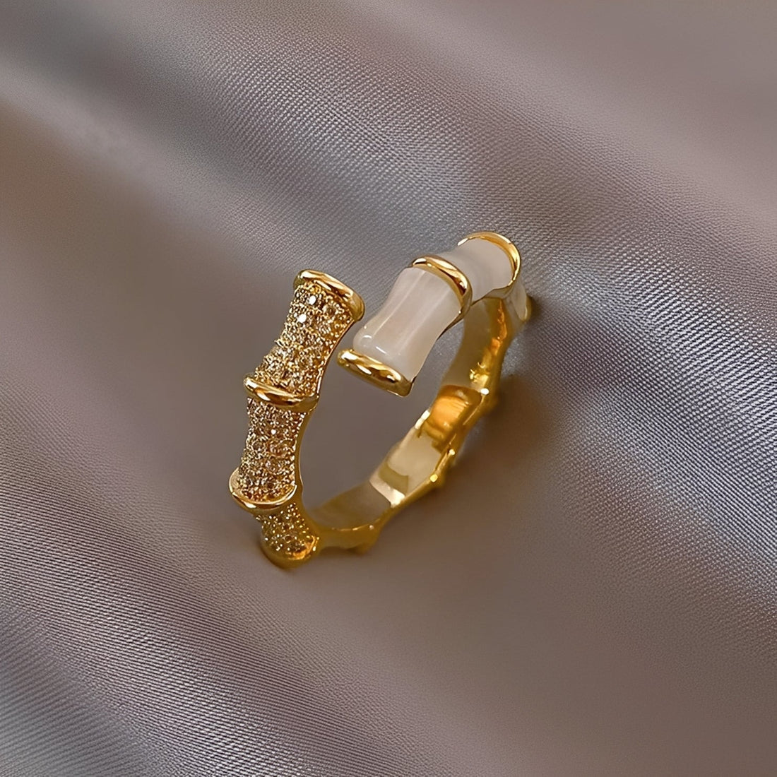 Lysiane – Anillo ajustable en forma de bambú de oro