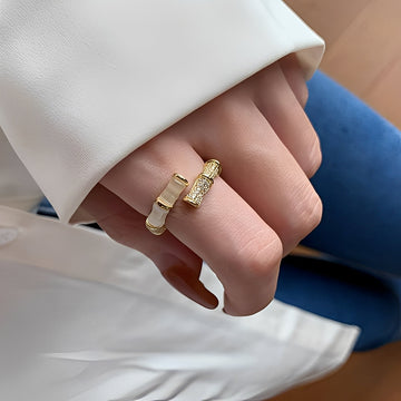 Lysiane – Anillo ajustable en forma de bambú de oro