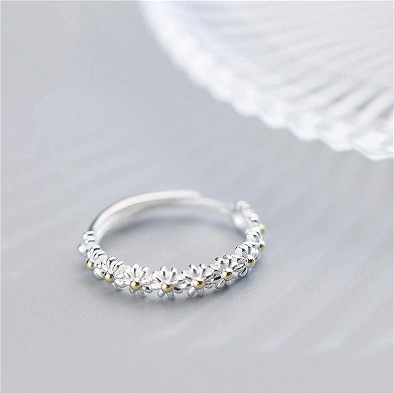 Flavia – Anillo ajustable de margarita de plata esmaltada