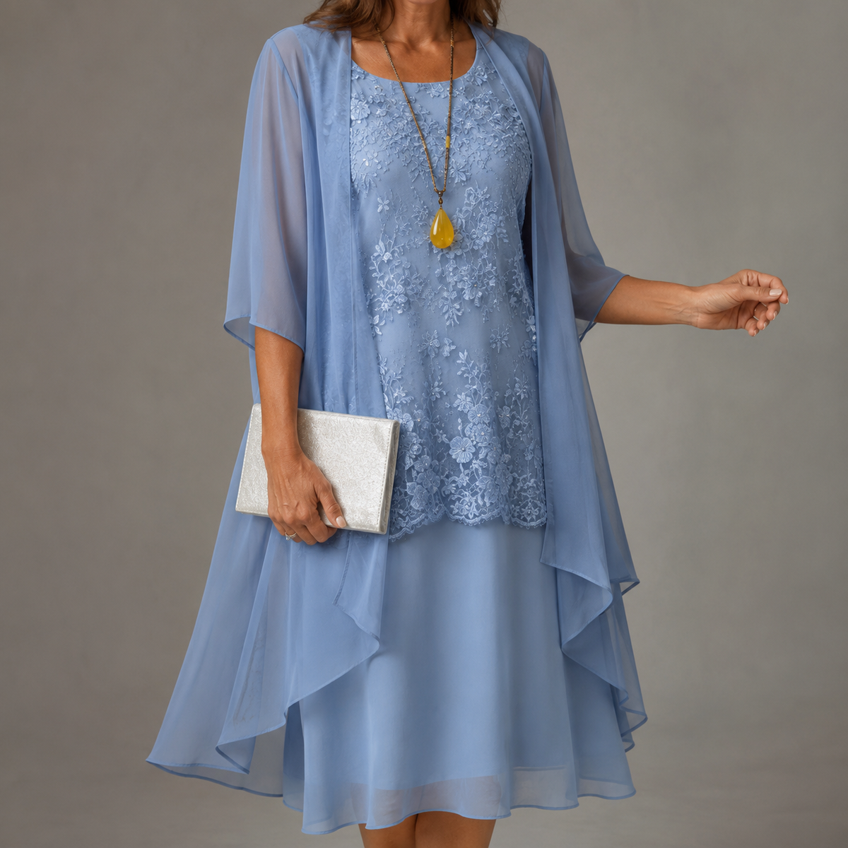 Chona - Elegante Vestido de Gasa de dos Piezas