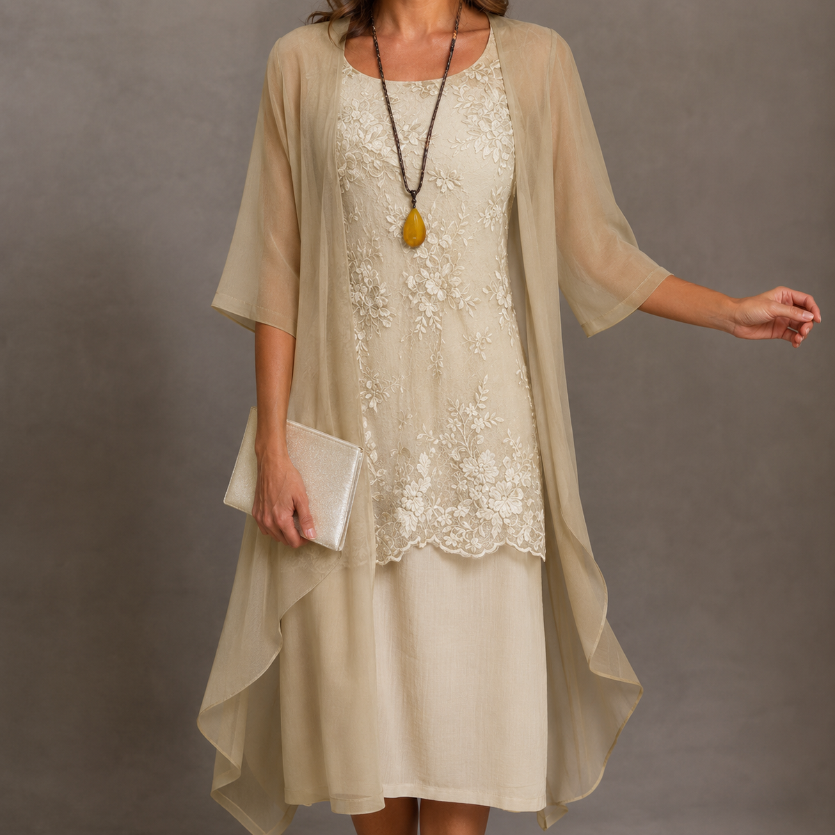 Chona - Elegante Vestido de Gasa de dos Piezas