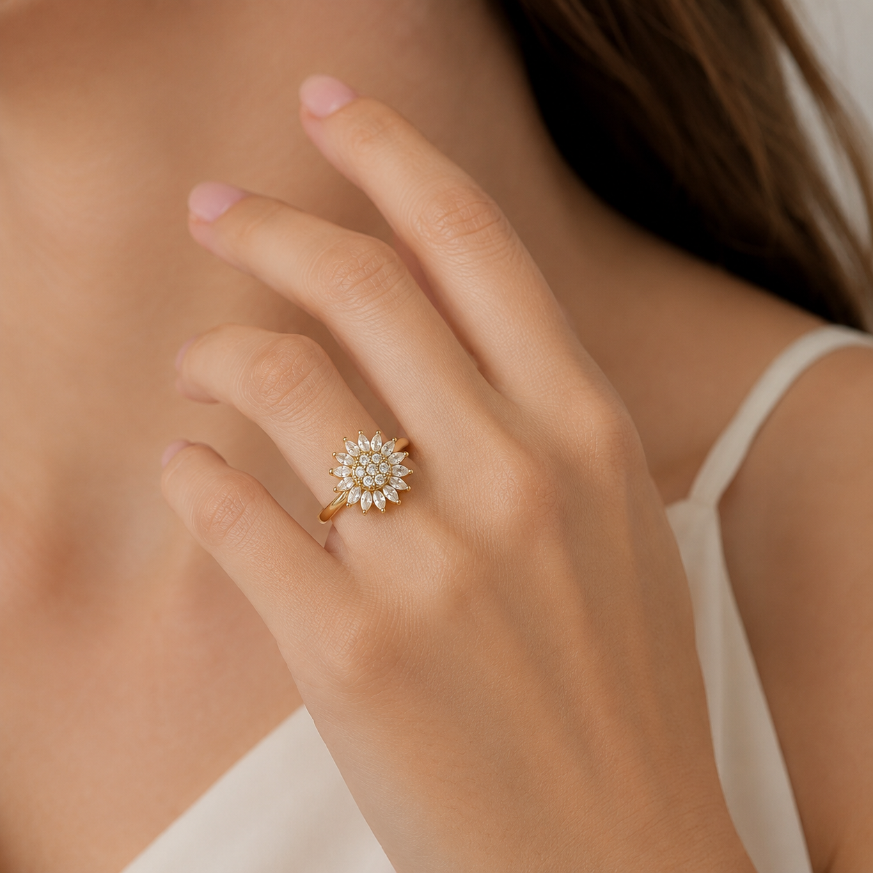 Solaya – Anillo de girasol anti-estrés