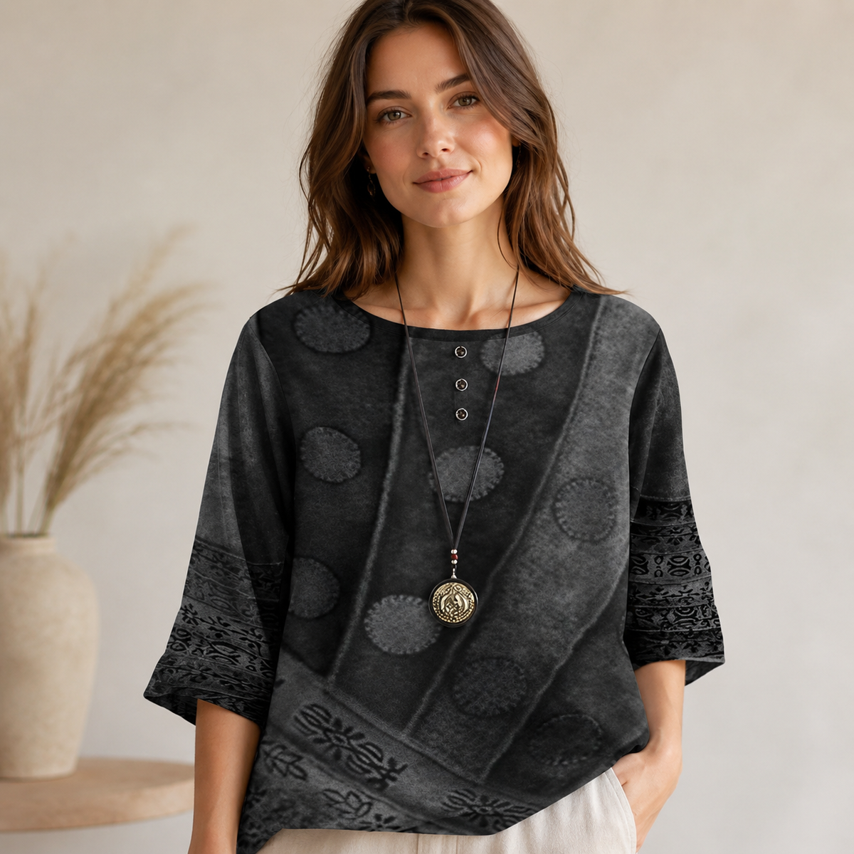 Hennie - Camisa estampada de corte holgado para damas