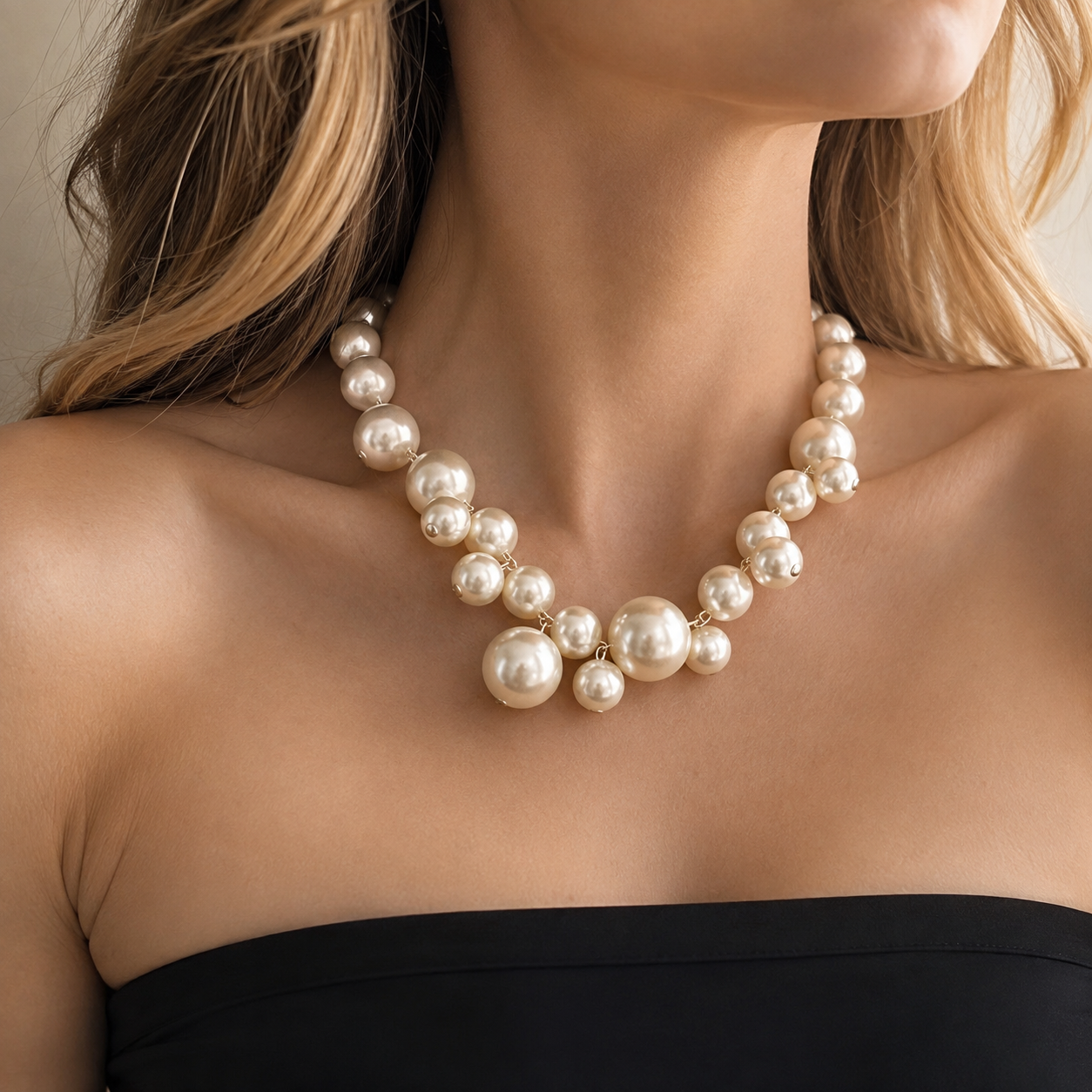 Lucie – Collar de lujo ligero con perlas grandes y pequeñas