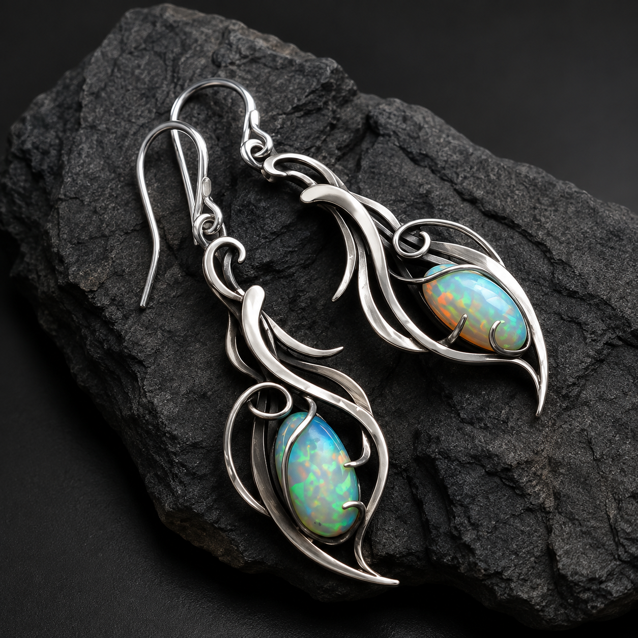 Tony – Pendientes vintage de plata con ópalo azul
