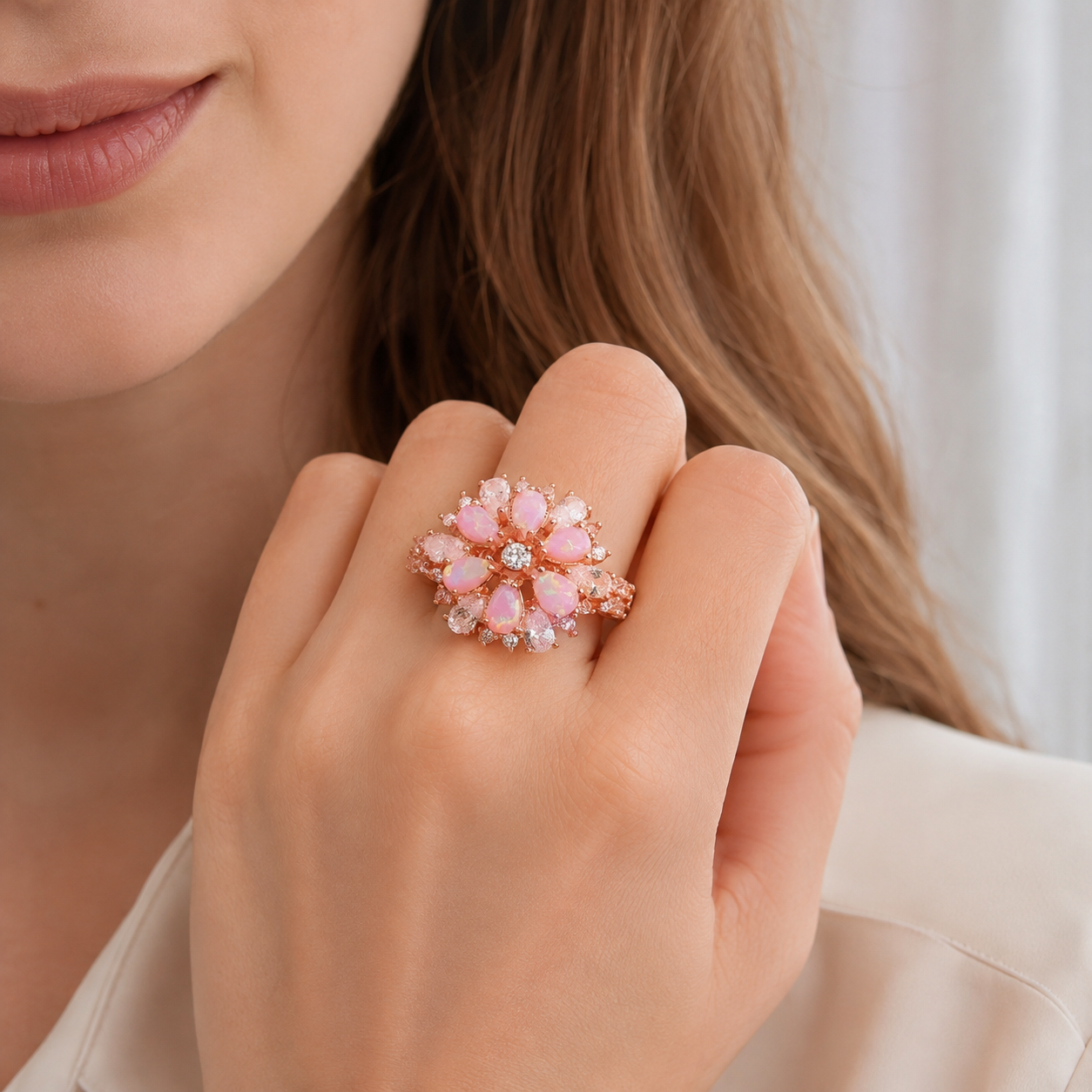 Rian – Anillo fino flor de ópalo de fuego