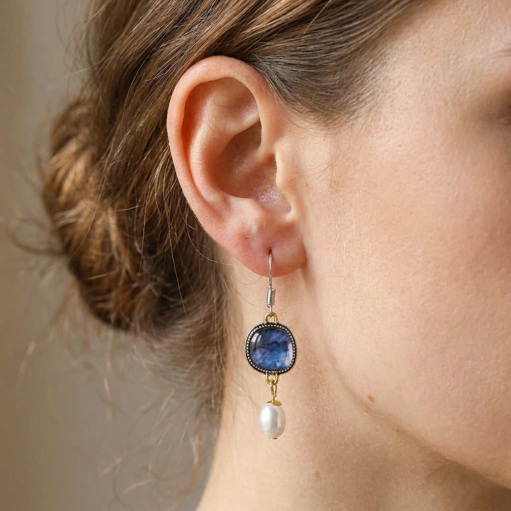 Maelis – Pendientes vintage de piedra azul y perlas