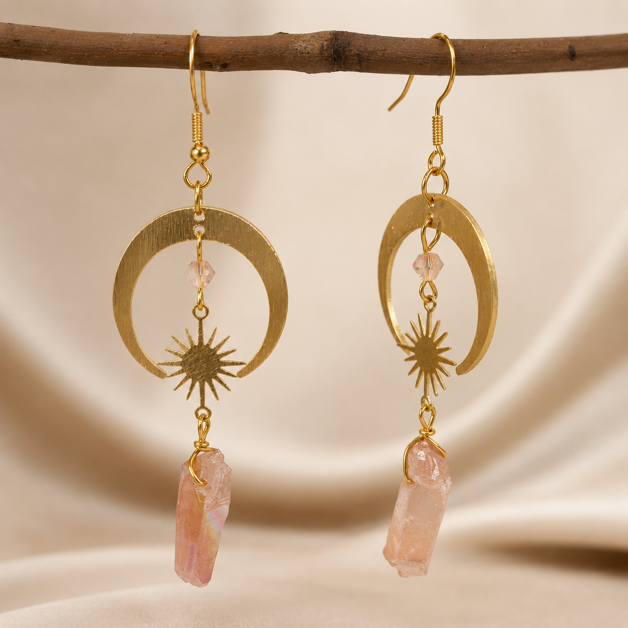 Homa - Pendientes de media luna de cuarzo mandarina