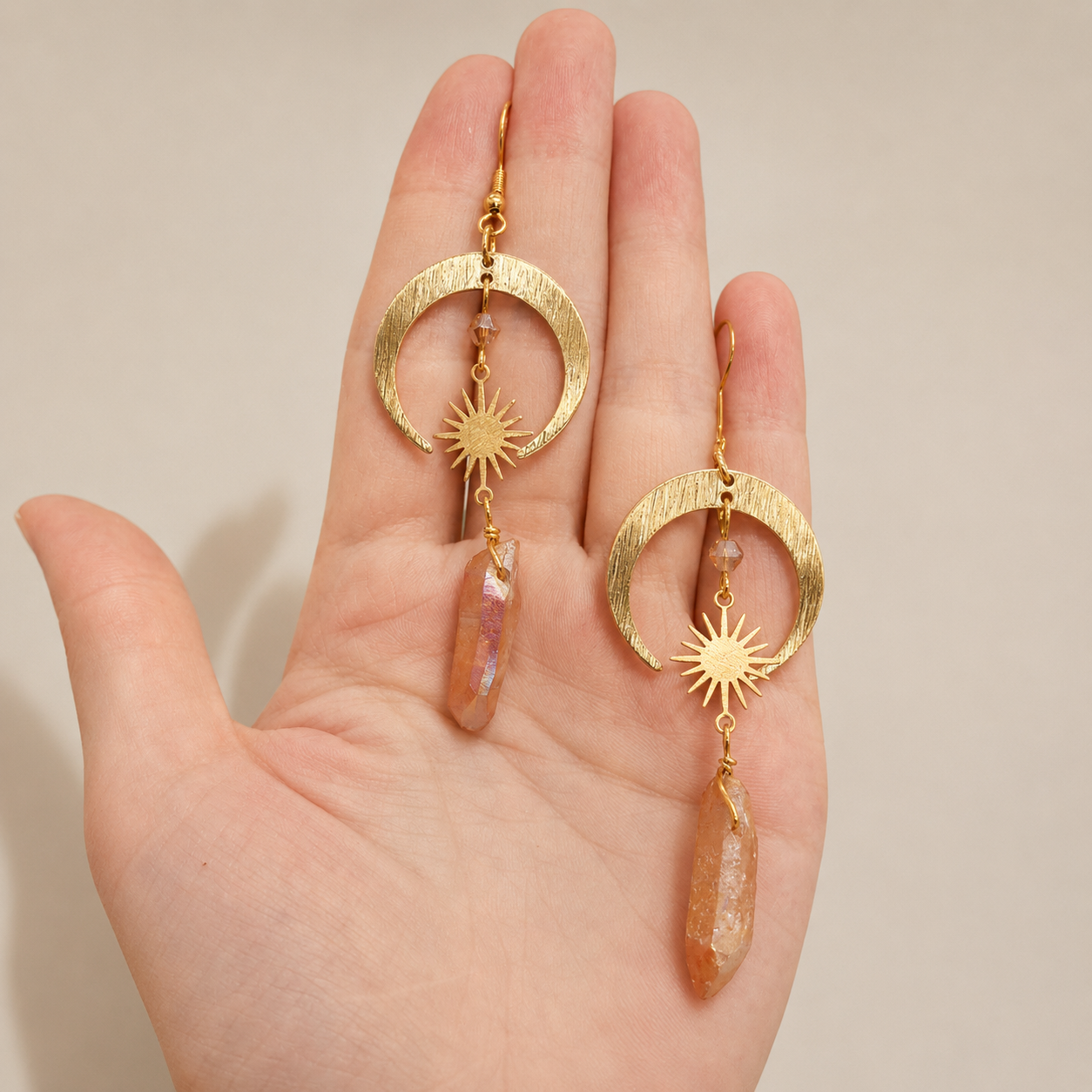 Homa - Pendientes de media luna de cuarzo mandarina