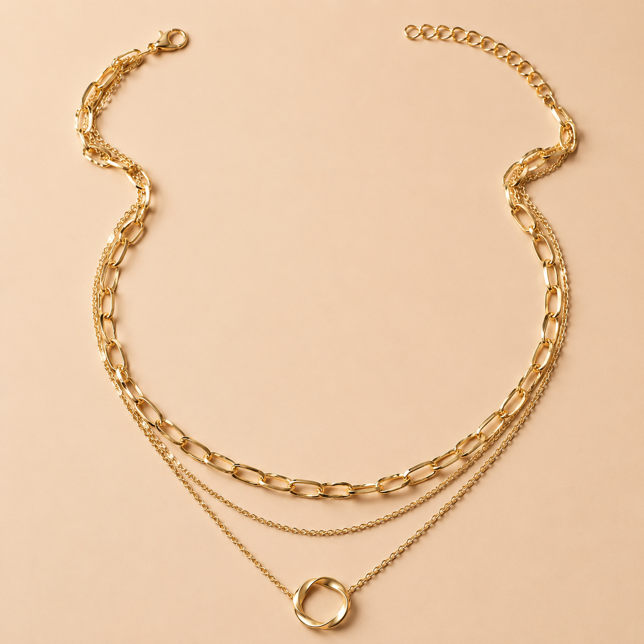 Michelle – Collar vintage con cadenas doradas en capas y colgante