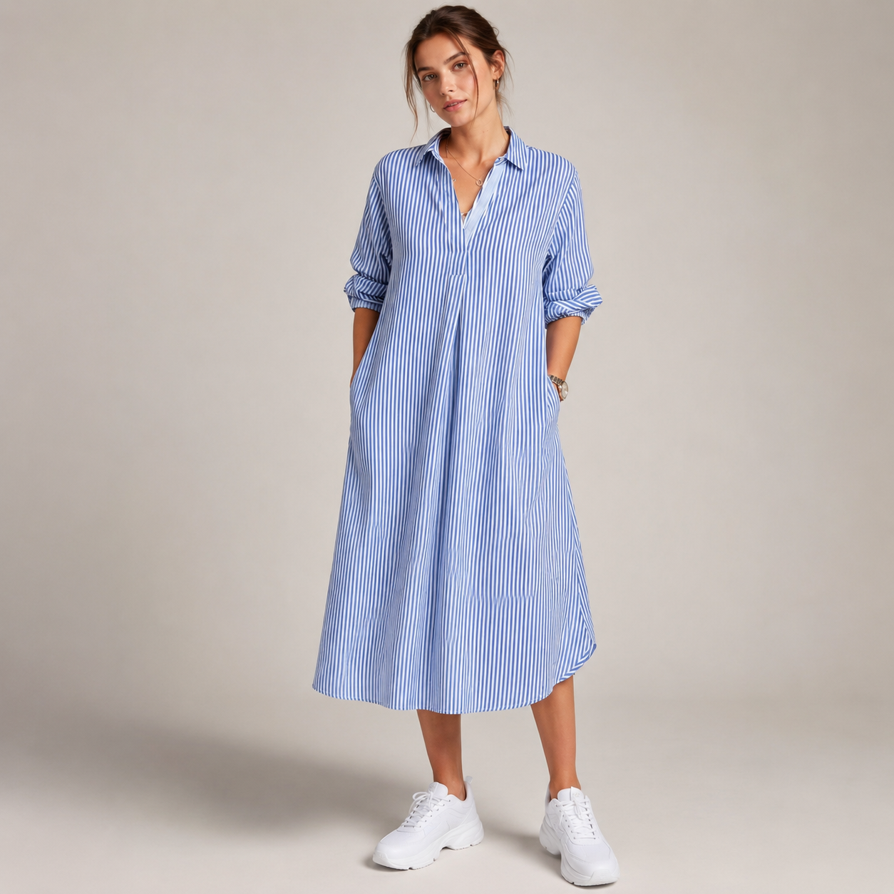 Célia - Vestido Cómodo con Cuello y Cuello en V