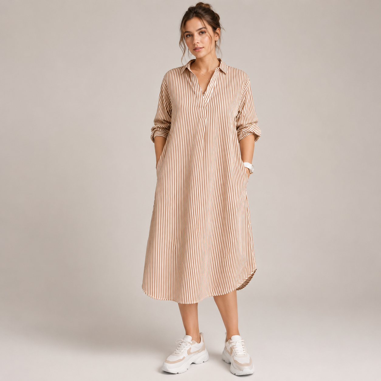 Célia - Vestido Cómodo con Cuello y Cuello en V