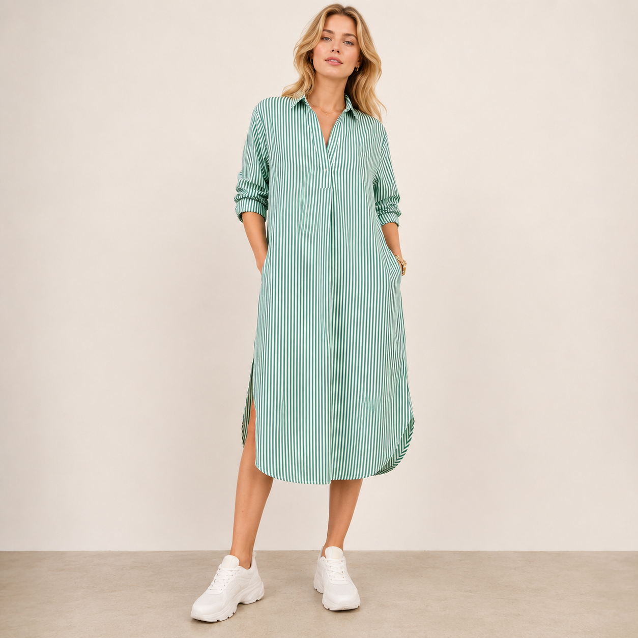 Célia - Vestido Cómodo con Cuello y Cuello en V