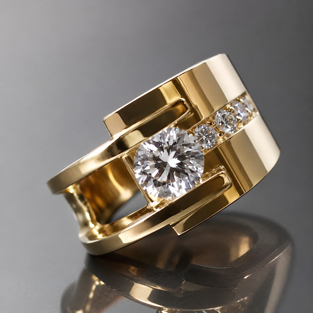 Lyra – Anillo vintage de oro con circonita irregular