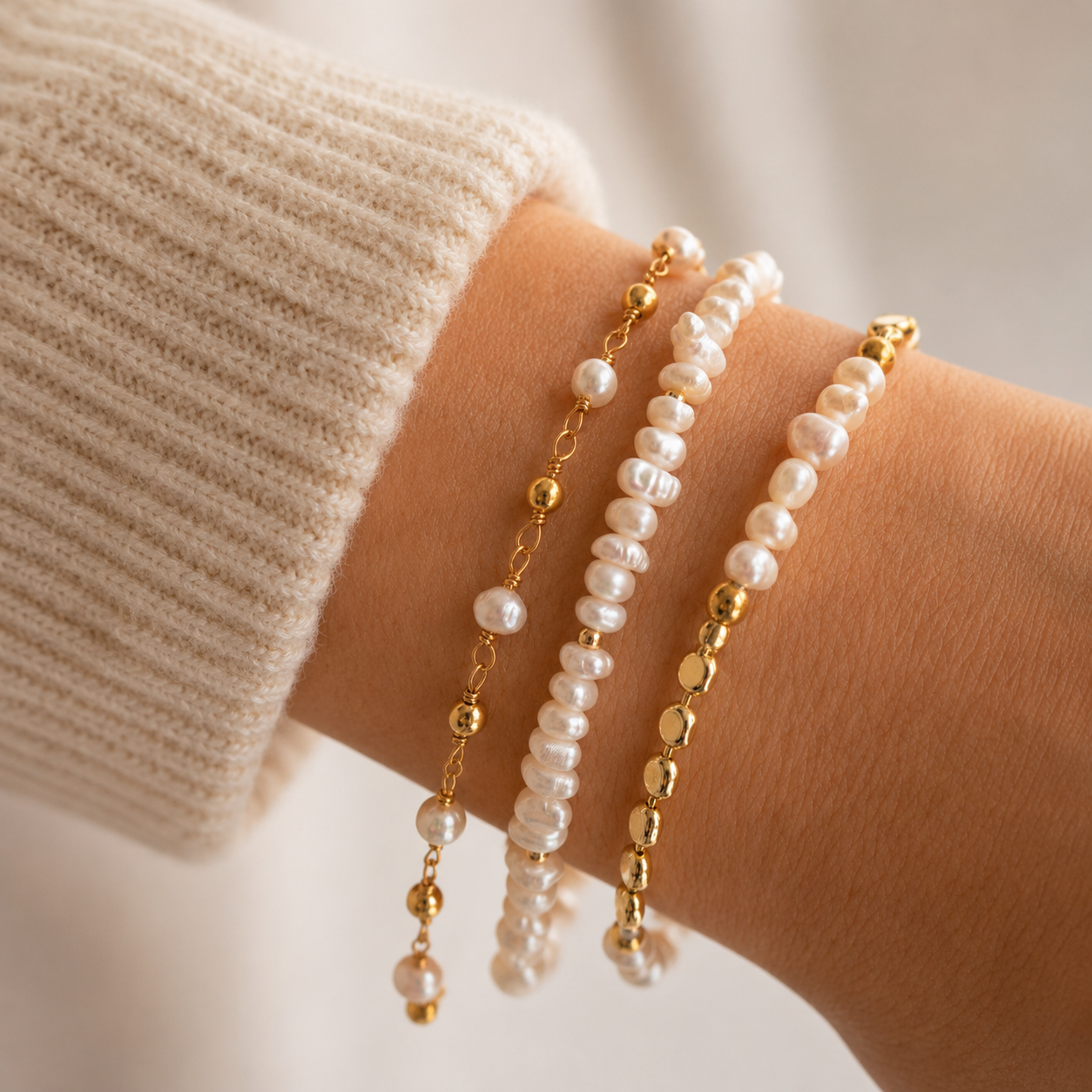 Siena - Pulsera de perlas con cadena de disco