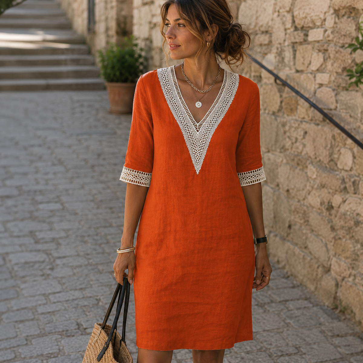 Arianne - Elegante vestido de ganchillo con escote en V para mujer