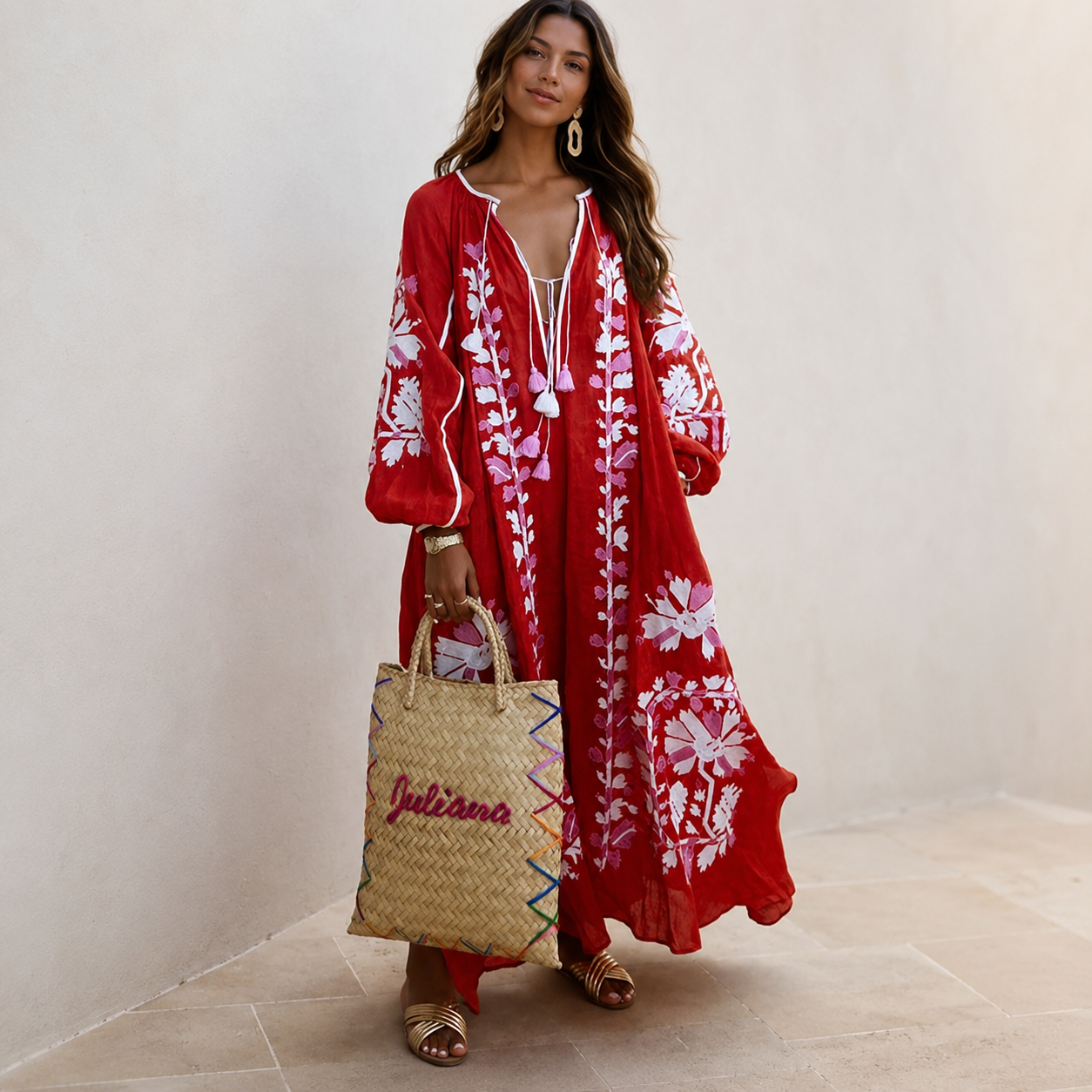 Nelia - Vestido veraniego bohemio de estilo desenfadado con estampado floral