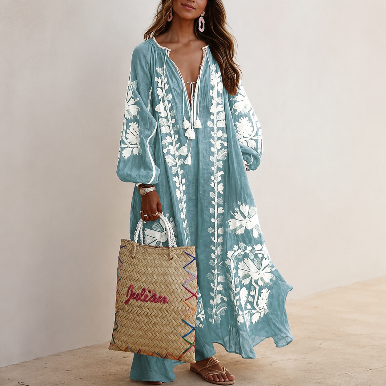 Nelia - Vestido veraniego bohemio de estilo desenfadado con estampado floral