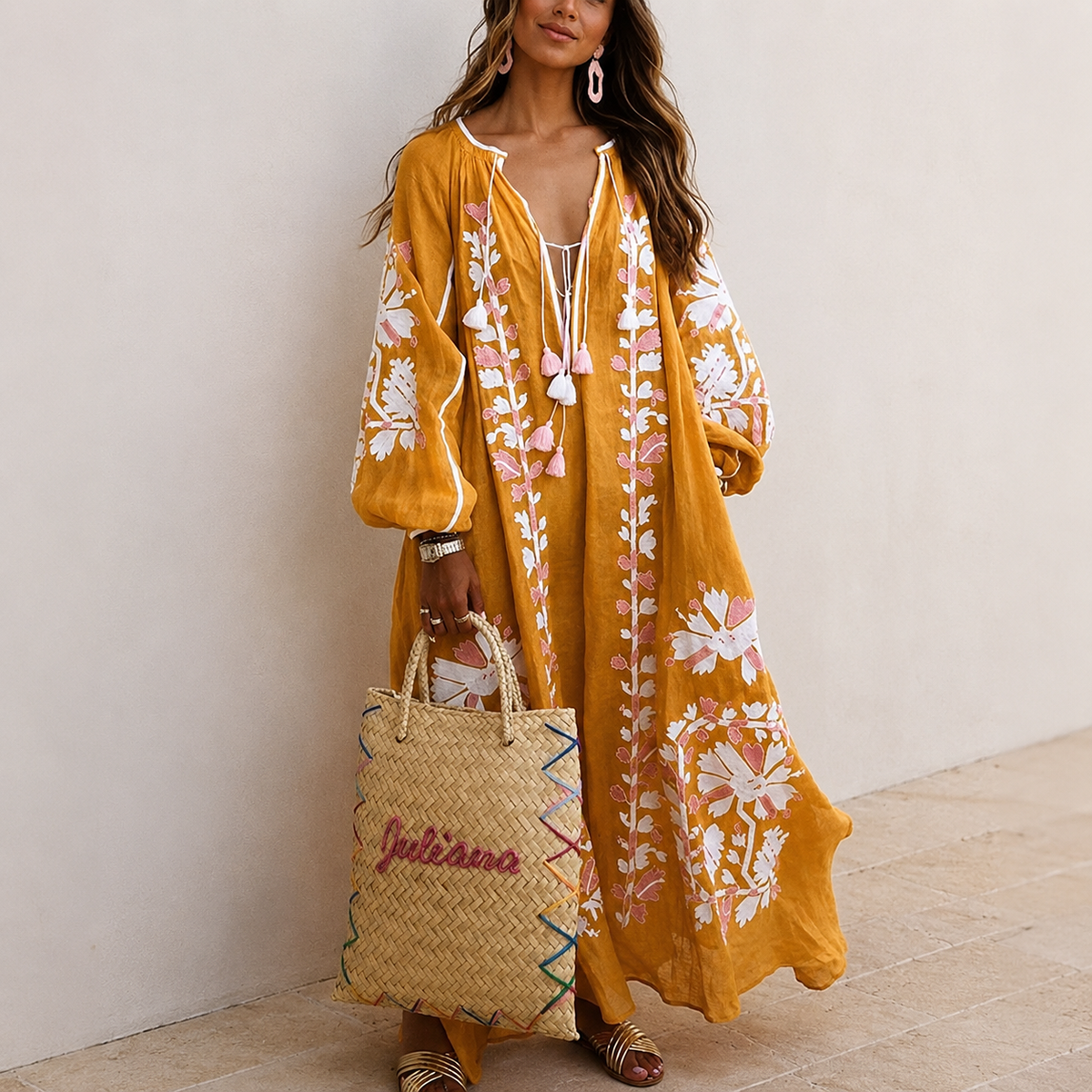 Nelia - Vestido veraniego bohemio de estilo desenfadado con estampado floral