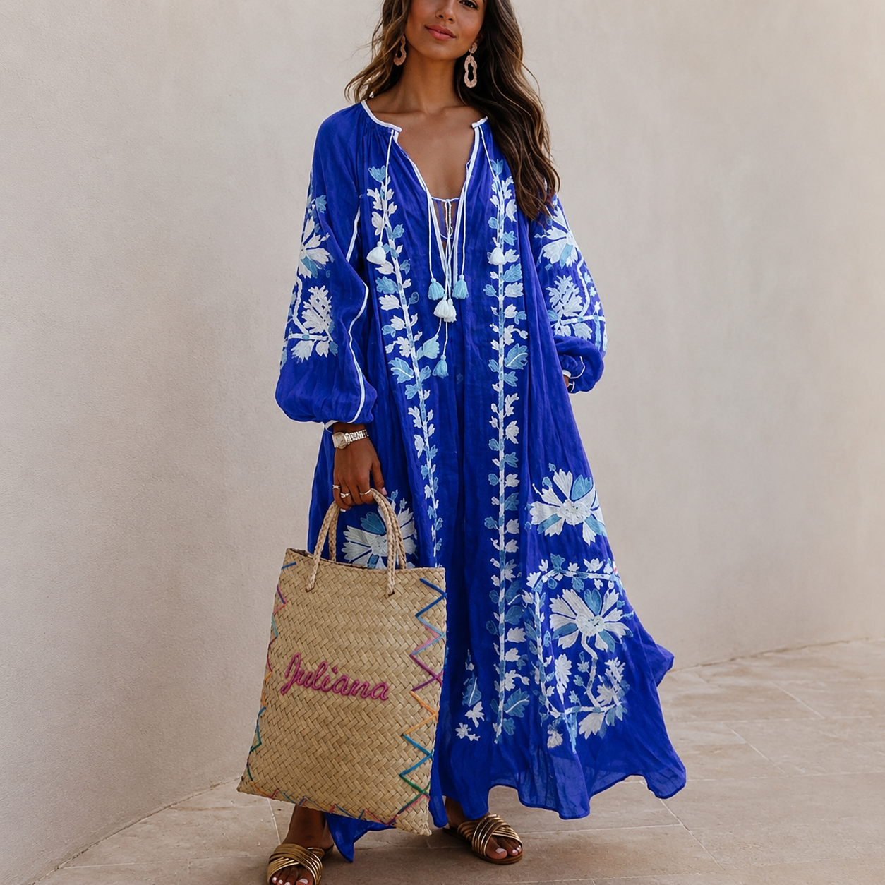 Nelia - Vestido veraniego bohemio de estilo desenfadado con estampado floral