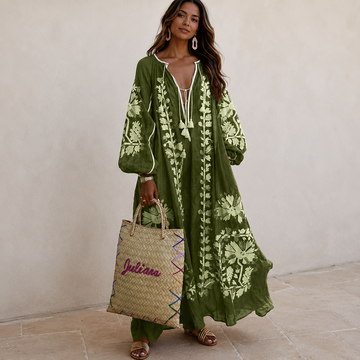 Nelia - Vestido veraniego bohemio de estilo desenfadado con estampado floral