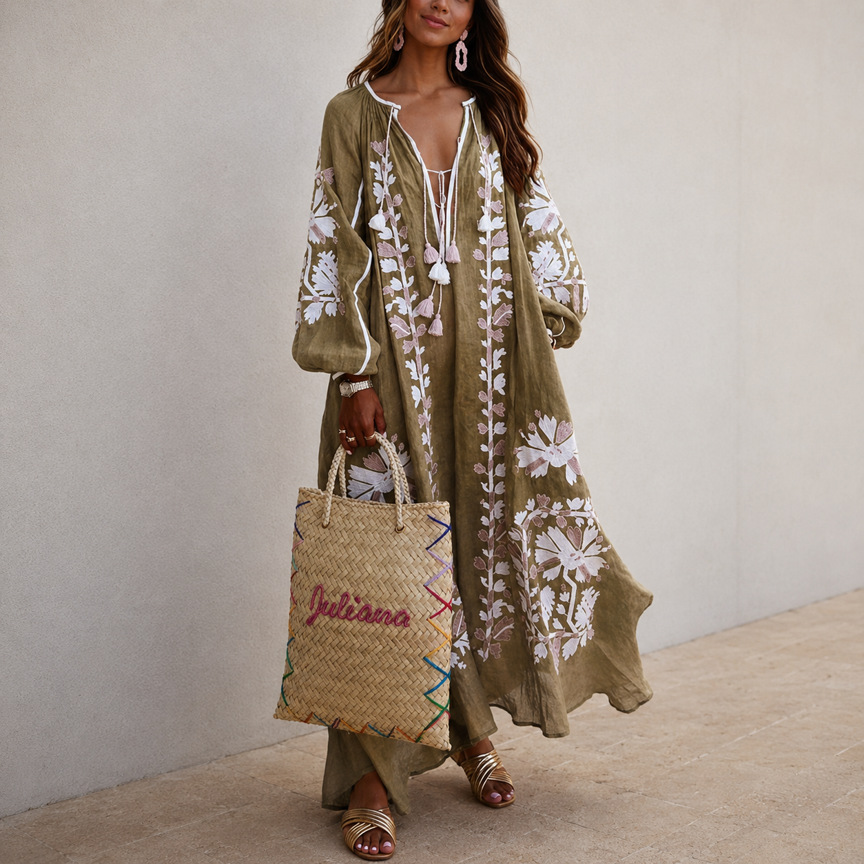 Nelia - Vestido veraniego bohemio de estilo desenfadado con estampado floral