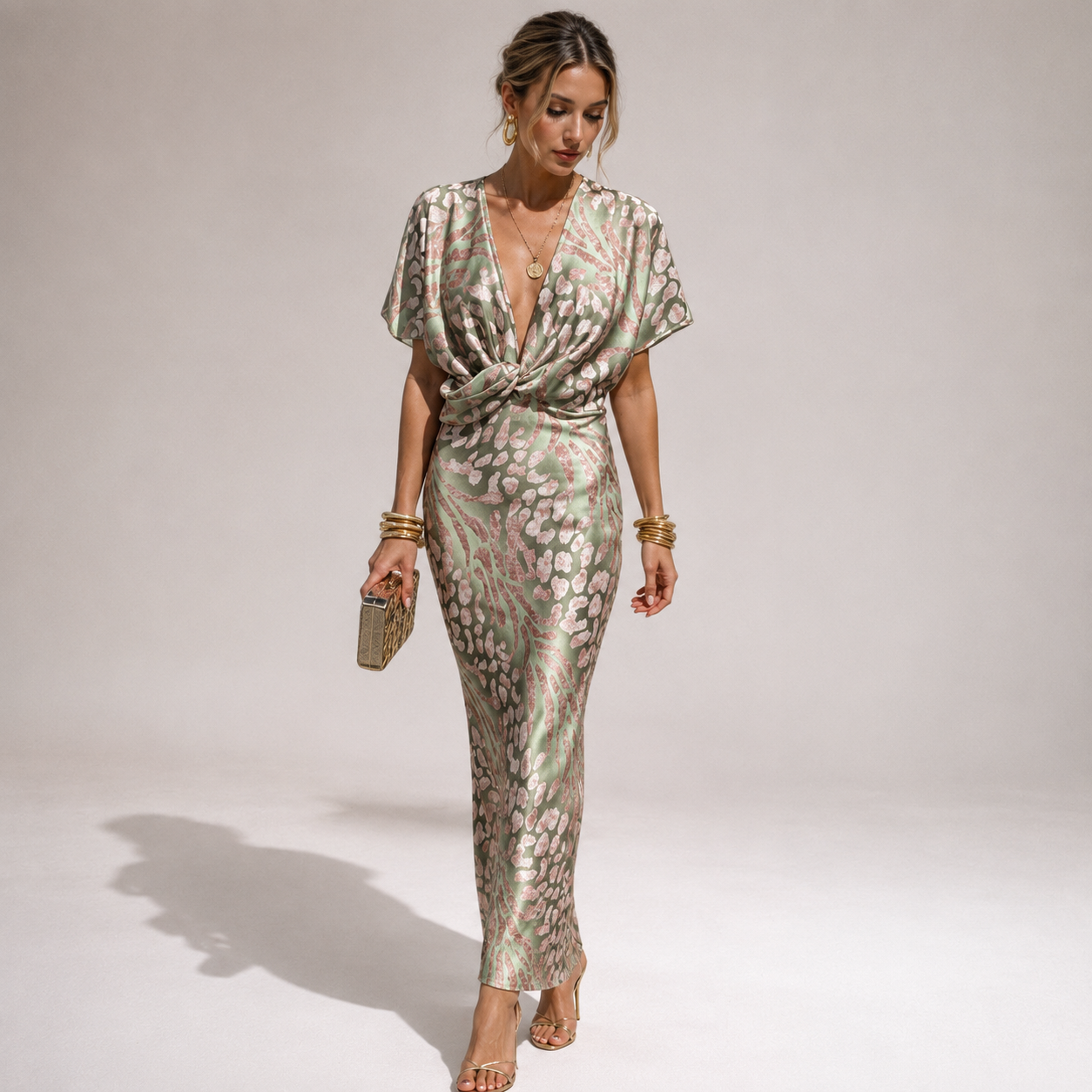 Teodora - Glamoroso Escote en V Vestido Maxi para Mujeres