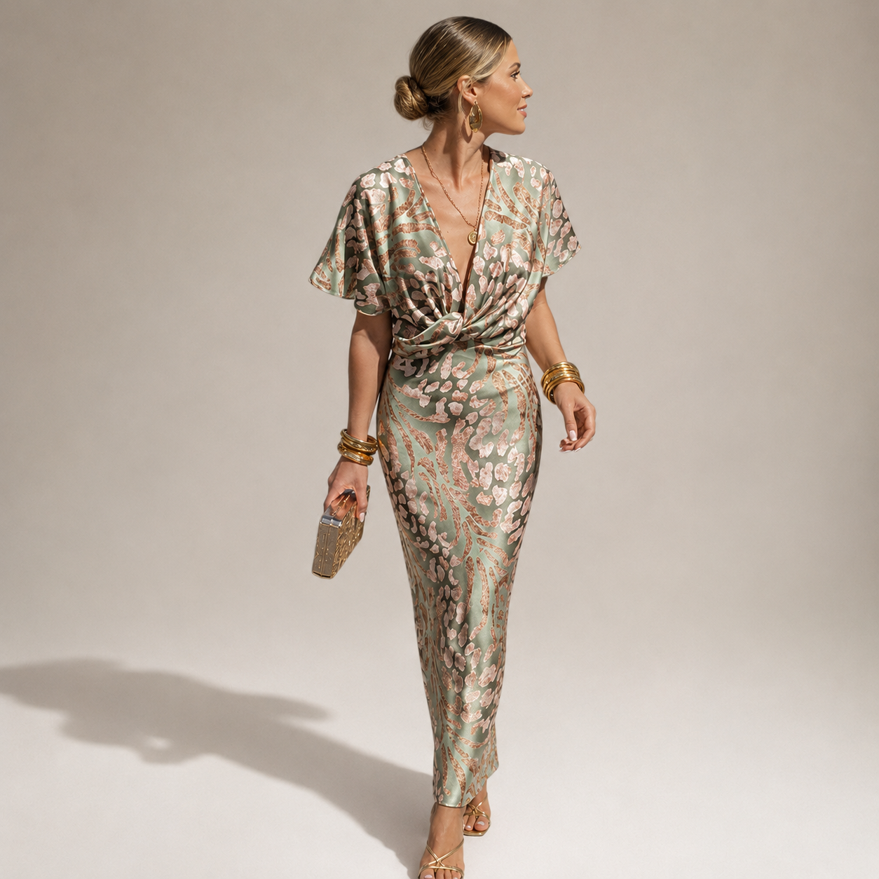 Teodora - Glamoroso Escote en V Vestido Maxi para Mujeres